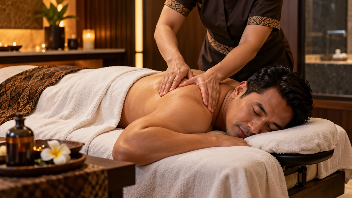 Terapis memberikan massage profesional kepada pria di Q-One Jakarta Barat